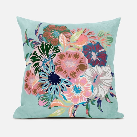 Friendship Bouquet Indoor/Outdoor Pillow with Removable Cover in Mint Pink Green26x26