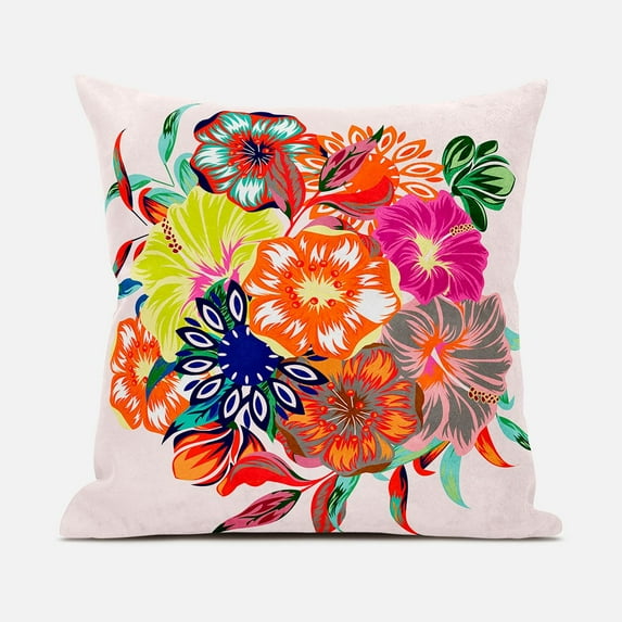 Friendship Bouquet Indoor/Outdoor Pillow with Removable Cover in Pink Orange Blue20x20