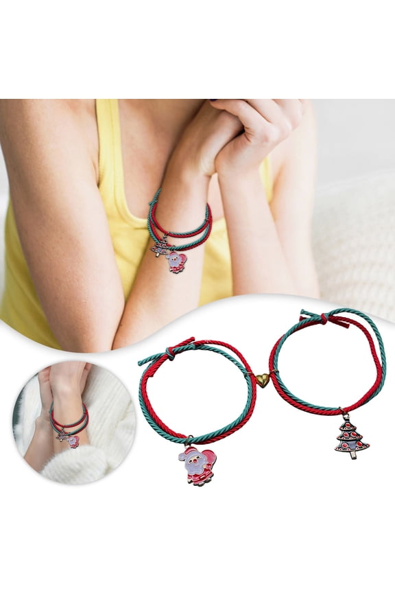 Friendship Bracelet For Couples With Green And Red Strings For Holiday Cheer Event & Party Supplies