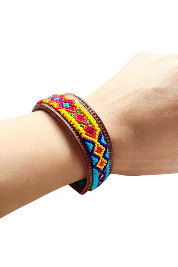 Friendship Bracelet Leather Macrame Handmade Mayan Chiapas Mexican Hippie Boho New