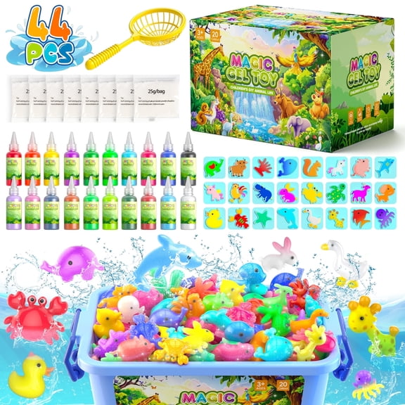 Hot Bee Magical Farm Gel Toy, 24 Animal Molds & 20 Gel w/ Storage Box, DIY Elf Water Kit Sensory Toy Craft Gift for Girls Boys Age 3-8