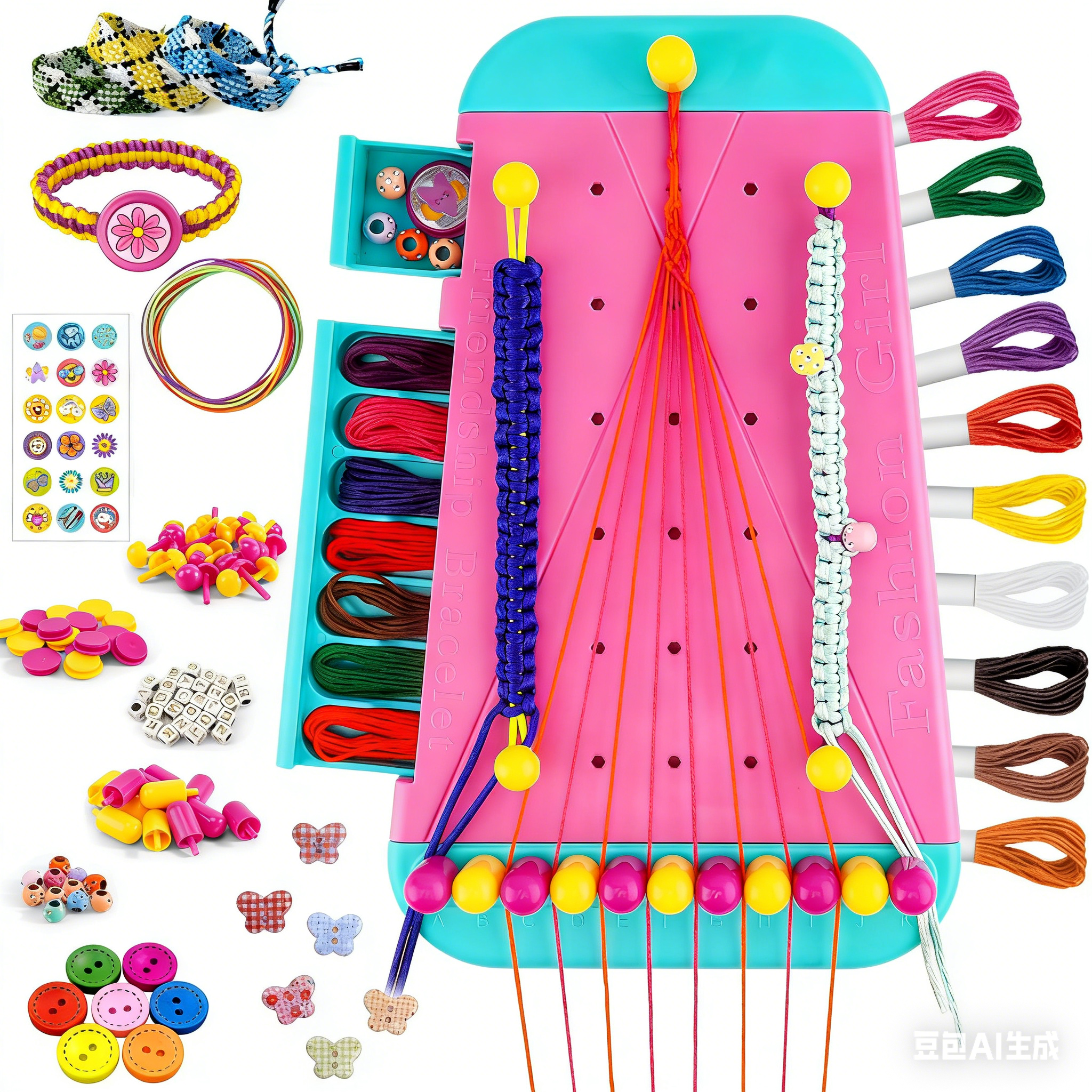 Friendship Bracelet Making Kit for Adults, DIY Jewelry Making Set with 28 Pre-Cut Threads, Letter Beads & Buttons, Portable Craft Tool Kit for Personalized Bracelets, Creative Gift for Ages 16+