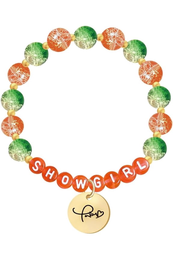 Friendship Bracelet Orange and Green, Music Lovers Bracele For Women Men Merch, Crystal, Style R8863