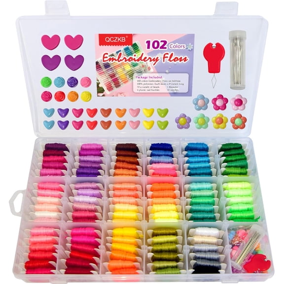 Friendship Bracelet String 102 Skeins Fashionable Rainbow Color Embroidery Floss Cross Stitch Embroidery Thread Bracelet Yarn, Craft Floss with BeadsTool kit