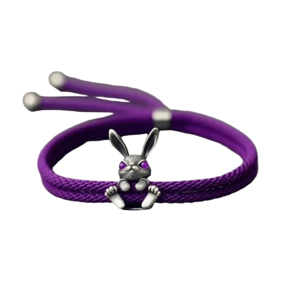 Friendship Bracelet String, Bracelet String, Jewelry String, Adjustable Cord, Purple Rabbit Charm, Woven Braided Band, Casual Daily Wear, 8inCircumference, 1 Pc