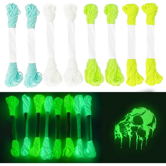 Friendship Bracelet String,Glow in The Dark Craft Floss,8 M/PCS Luminous Yarn for Sewing Patterns Strings Crochet Braces Wrap Rainbow Crafts Etc. ( Colors)