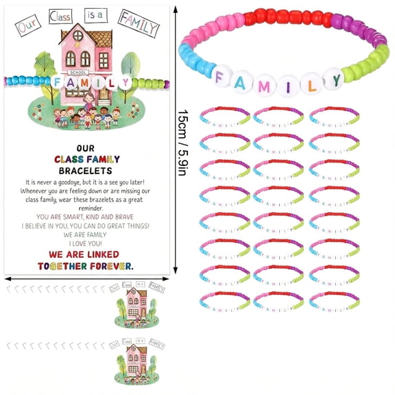 Friendship Bracelets for Students End of Year Graduation Gifts from Teacher "Our Class Is a Family" Themed Woven Bracelet Set 24-Pack for Elementary Middle School Classrooms