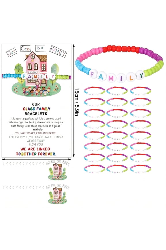 Friendship Bracelets for Students End of Year Graduation Gifts from Teacher "Our Class Is a Family" Themed Woven Bracelet Set 24-Pack for Elementary Middle School Classrooms