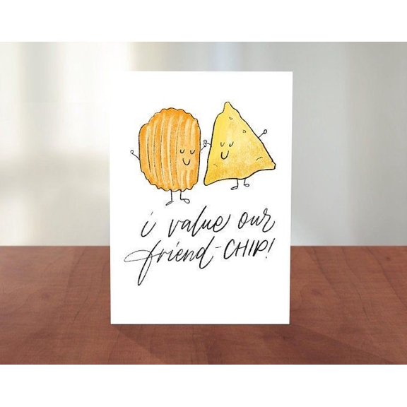 Friendship Card - "I Value Our Friend-Chip!" Humorous Snack Theme Blank Inside, Envelope Included Perfect for Celebrating Friends, Besties & Fun Moments