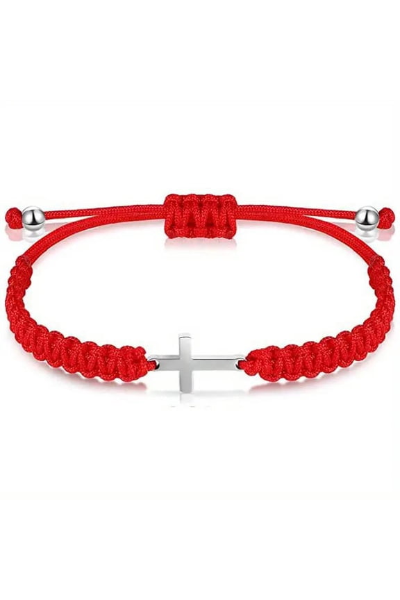 Friendship Cross Bracelet String Rope Braided Bracelet Cross Charm Adjustable Handmade Matching Couple Bracelets for Women Men Brother Kabbalah Strand Lucky BFF Bracele