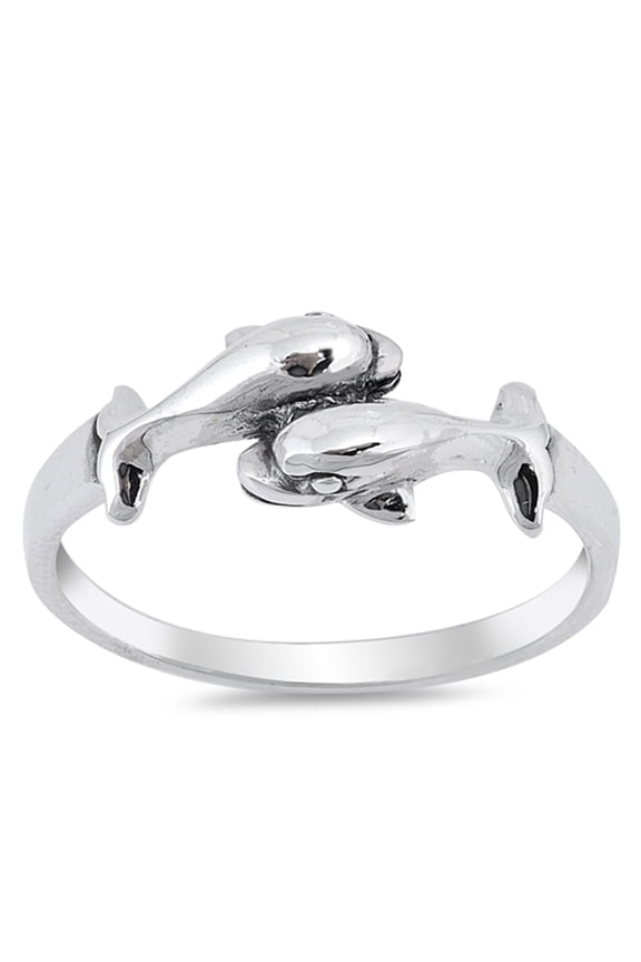 Friendship Dolphin Ocean Animal Ring .925 Sterling Silver Band Jewelry Female Male Unisex Size 5