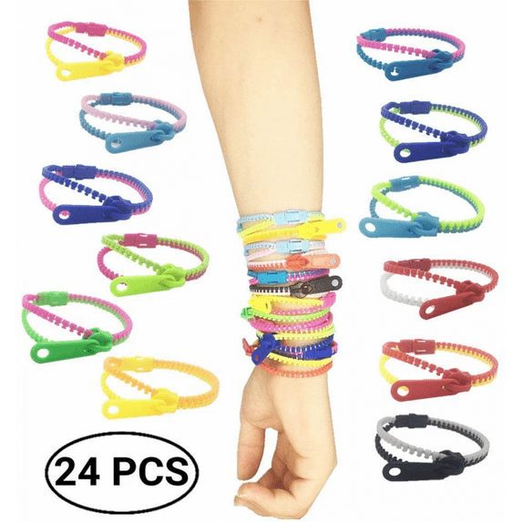 Friendship Fidget Zipper Bracelets,Sensory Toys Bulk Set Neon Colors,Kit for Birthday,Party Favors for Kids,Goodie Bags,Easter Egg Basket Stuffers(24PCS,Color Random)