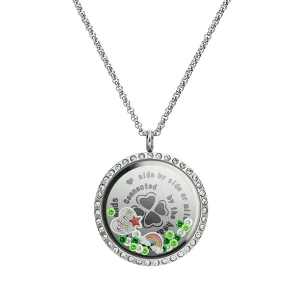 Friendship Forever Stainless Steel Crystal Locket Pendant Floating Charms Necklace - Rainbow Friends