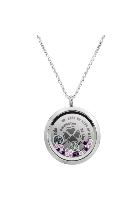Friendship Forever Stainless Steel Locket Pendant Floating Charms Necklace - Live Love Laugh