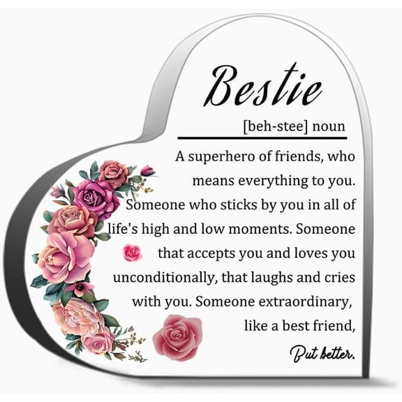 Friendship Gift for Women Friend 4 x 4 inches, Acrylic Heart Sign, Birthday for Bestie Soul Sister