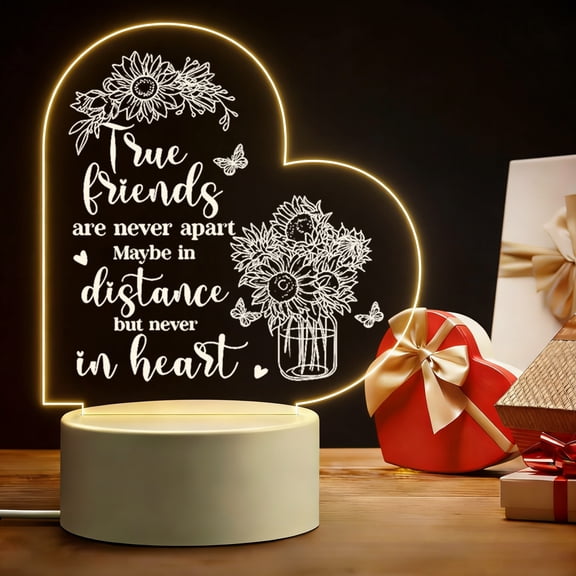 Friendship Gifts for Women Christmas Thank You Sunflower Gift Night Light Clear Crystal Acrylic Heart Inspirational Office Appreciation for Friends Coworker Teacher LED Light