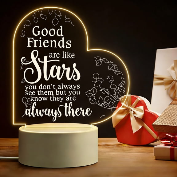 Friendship Gifts for Women Christmas Thank You Sunflower Gift Night Light Clear Crystal Acrylic Heart Inspirational Office Gifts for Friends Coworker Teacher (Good Friends) LED Light