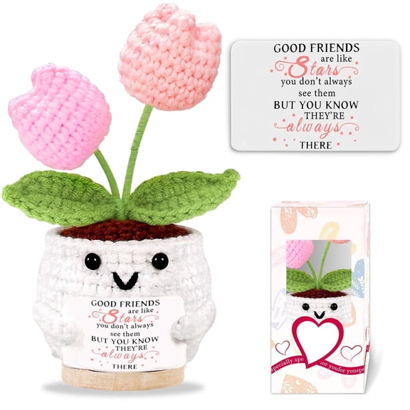 Friendship Gifts for Women Tulips Crochet Flowers Emotional Support Crochet Funny Small Birthday Gift for Women Personalized Best Friend Coworker Cute Unique Gifts Desk Accessories Decor