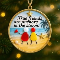 Friendship Hanging Ornament - Handmade Sea Glass Art Set, Christmas Decor, Perfect Birthday Gift for Women, Family Holiday Tree Ornament, 3.15in, B