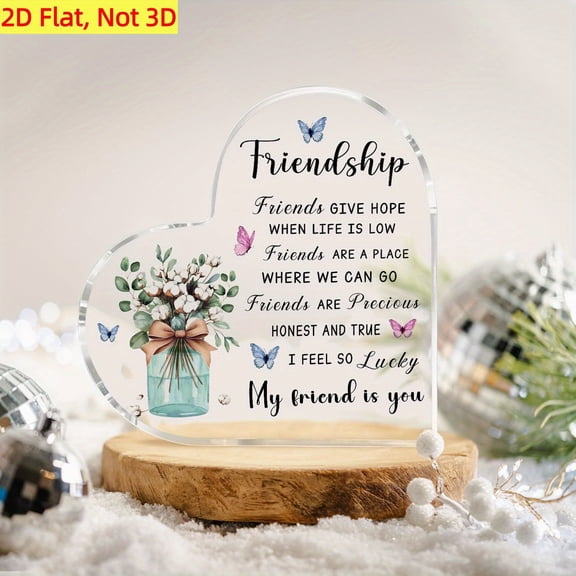 Friendship Heart Keepsake 3.9X3.9 Inch Acrylic Tabletop Decor With Inspirational Friendship Quotes Floral Accent Birthday Christmas Thanksgiving Valentine S Gift For Women Home Office Desk Decor
