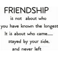 thumbnail image 1 of Friendship Isnt About Who You Known The Longest Its About Who Came Stayed By Your Side & Never Left Quote Custom Wall Decal Vinyl Sticker 14 Inches X 14 Inches, 1 of 1