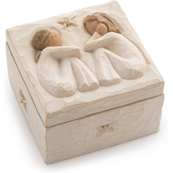Friendship Keepsake Box, Resin Figurine Lid, Sentimental Storage Chest