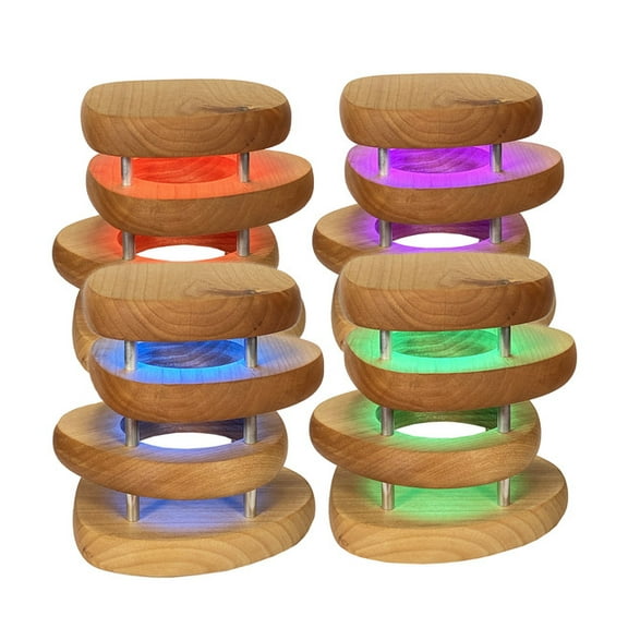 Friendship Lamp Mid-Century Knotty Alder Wood Design Handmade in USA - Wi-Fi Touch Lamp LED Light for Long-Distance, Connection, Relationship, Friendship, Gift, Over 200 Colors - Set of 4