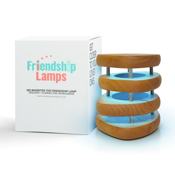 Friendship Lamp® Mid-Century Knotty Alder Wood Design Handmade in USA - Wi-Fi Touch Lamp LED Light for Long-Distance, Connection, Relationship, Friendship, Gift, Over 200 Colors - Single