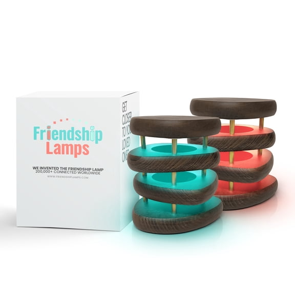 Friendship LampĀ® Mid-Century Knotty Alder Wood Design Handmade in USA - Wi-Fi Touch Lamp LED Light for Long-Distance, Connection, Relationship, Friendship, Gift, Over 200 Colors -Kona Gold- Set of 2