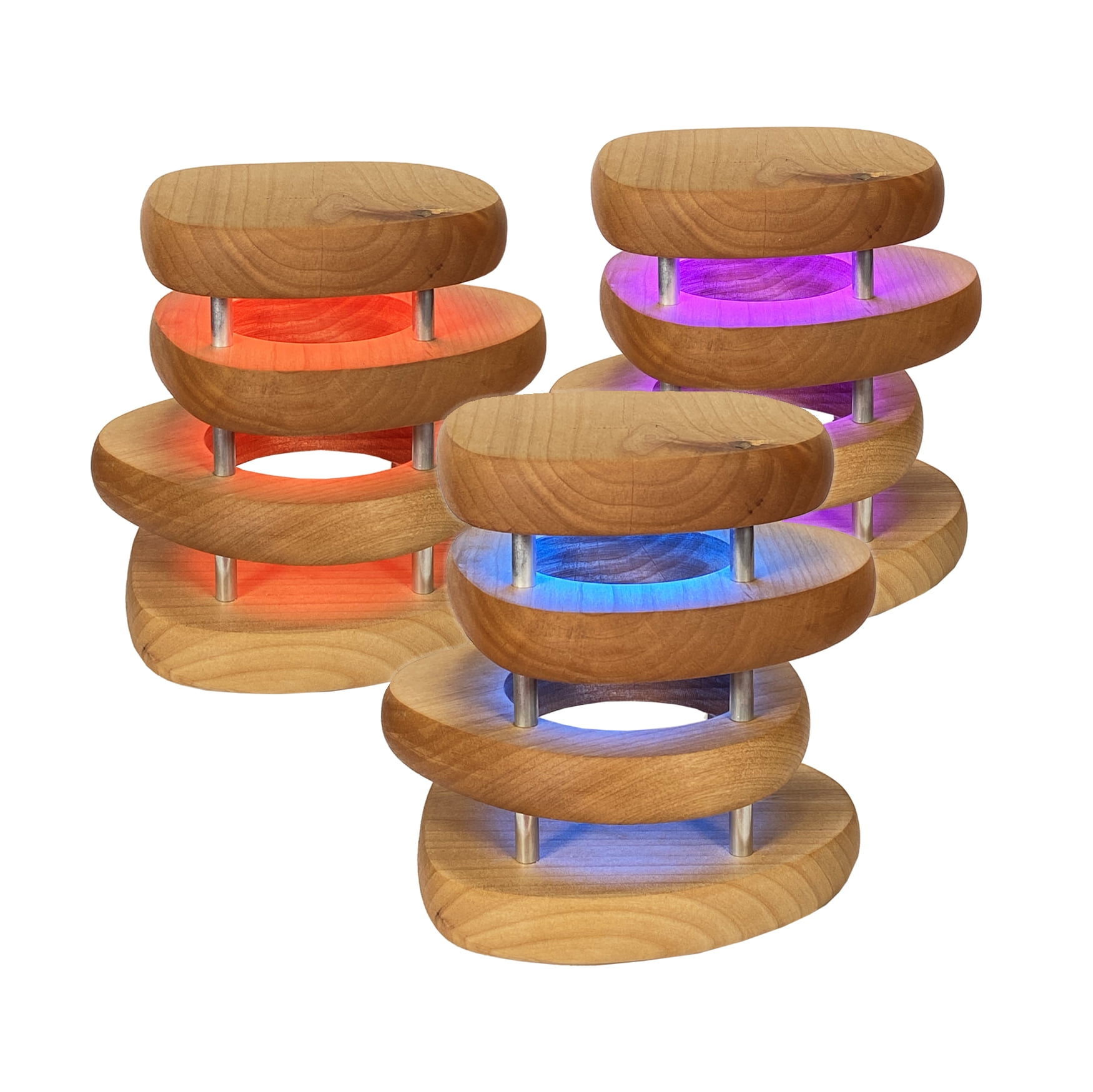 Friendship Lamp Mid-Century Knotty Alder Wood Design Handmade in USA - Wi-Fi Touch Lamp LED Light for Long-Distance, Connection, Relationship, Friendship, Gift, Over 200 Colors - Set of 3
