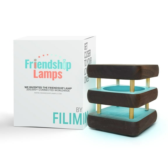 Friendship Lamp® Mini Square Mid-Century Wood Design Handmade in USA - Wi-Fi Touch Lamp Light for Long-Distance, Connection, Relationship, Gift, Over 200 Colors, App Setup -Kona Gold - Single