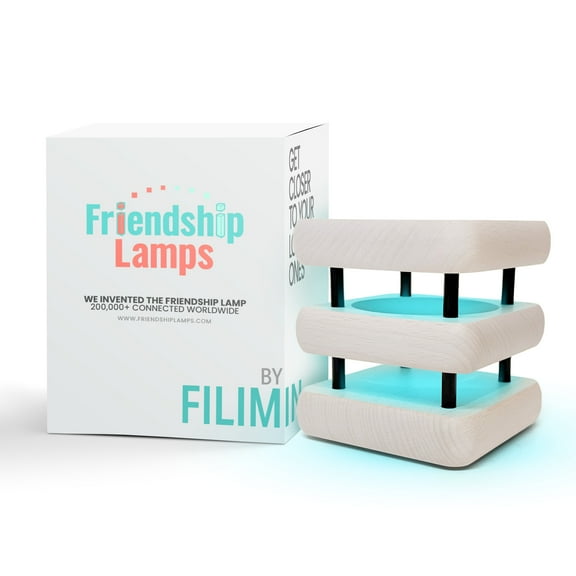 Friendship Lamp® Mini Square Mid-Century Wood Design Handmade in USA - Wi-Fi Touch Lamp Light for Long-Distance, Connection, Relationship, Gift, Over 200 Colors, App Setup -White - Single