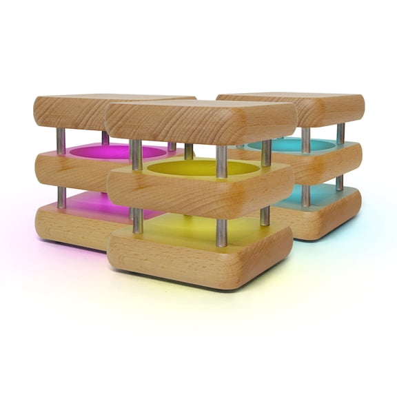 Friendship Lamp® Mini Square Mid-Century Wood Design Handmade in USA - Wi-Fi Touch Lamp Light for Long-Distance, Connection, Relationship, Gift, Over 200 Colors, App Setup -Natural - Set of 3