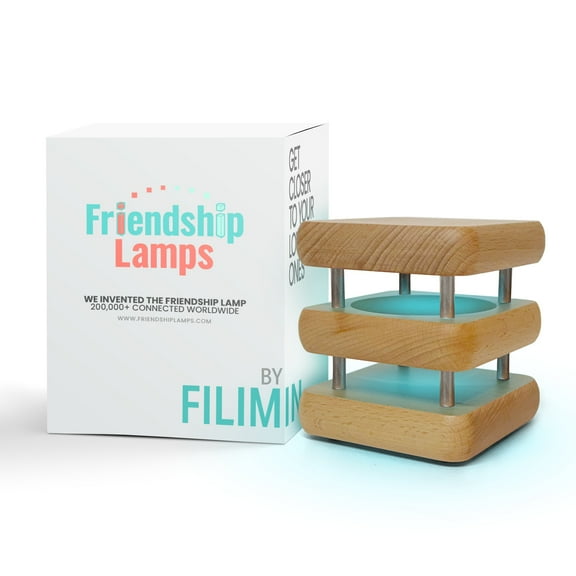 Friendship Lamp® Mini Square Mid-Century Wood Design Handmade in USA - Wi-Fi Touch Lamp Light for Long-Distance, Connection, Relationship, Gift, Over 200 Colors, App Setup -Natural - Single