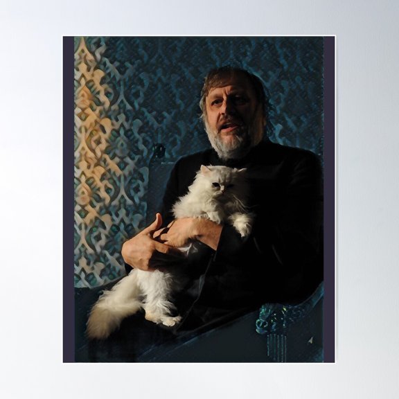 Friendship Meeting Philosopher Cultural Theorist Slavoj Zizek With Cat - Stylized Cool Gifts Poster Wall Art, Modern Wall Decor For Living Room Bedroom, 12x18 UNFRAMED