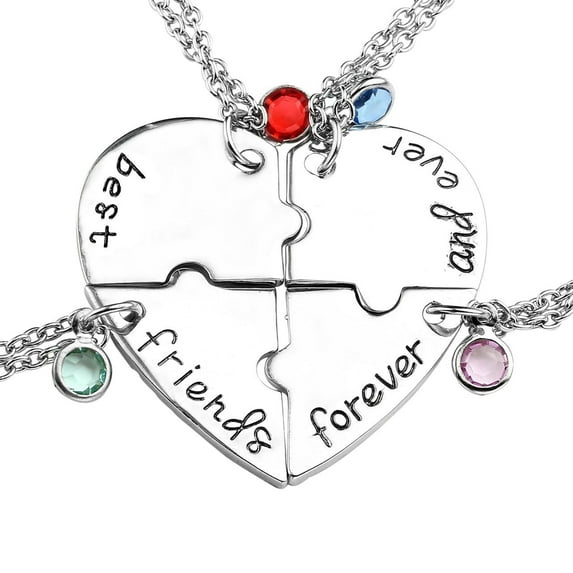 Friendship Necklace, Heart BFF Necklace for 4 Best Friend, 4 Piece Best Friend Forever Pendant, Sister Friendship Jewelry