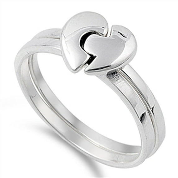 Friendship Puzzle Heart Promise Ring .925 Sterling Silver Band Jewelry Female Male Unisex Size 4