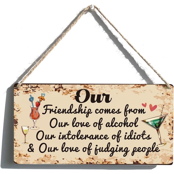 Friendship Sign Gift Our Friendship Comes from Our Love Wooden Hanging Sign Plaque Retro Wall Art Decor for Home Decoration 10x5 Inch