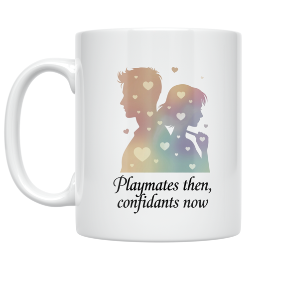 Friendship Silhouette Design - Sibling Best Friends - 11 oz Ceramic Coffee Mug