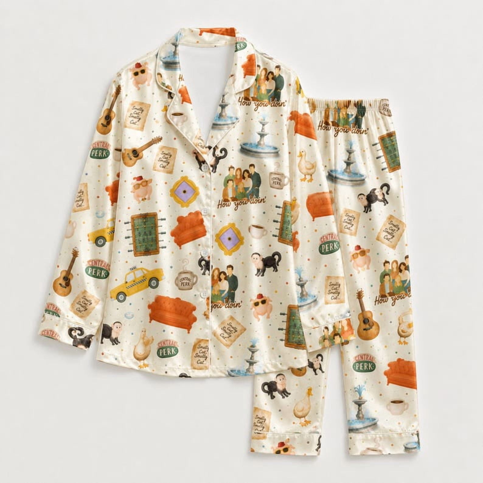 Friendship Sitcom-Inspired Satin Pajama Set, Coffee Shop Couch Icon ...