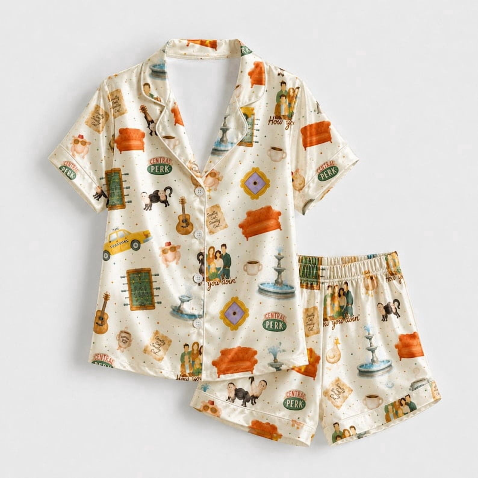 Friendship Sitcom-Inspired Satin Pajama Set, Coffee Shop Couch Icon ...