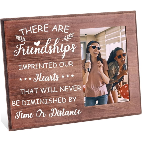 There are Friendships Imprinted Our Hearts Picture Frame 4x6 inch Long Distance Friendship Photo Frame Hanging/Tabletop Rustic Wooden Gifts Frame for Christmas Birthday Graduation DIY
