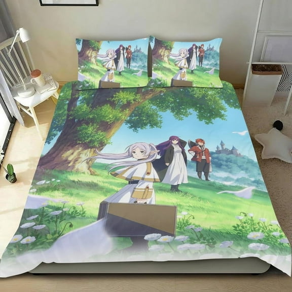 Frieren: Beyond Journey's End Anime 3 Piece Bedding Set Comforter Set Cute Duvet Cover Sets Super Soft Girls Bedding Set Kids Bedroom Gifts,1 Duvet Cover with 2 Pillowcases Twin