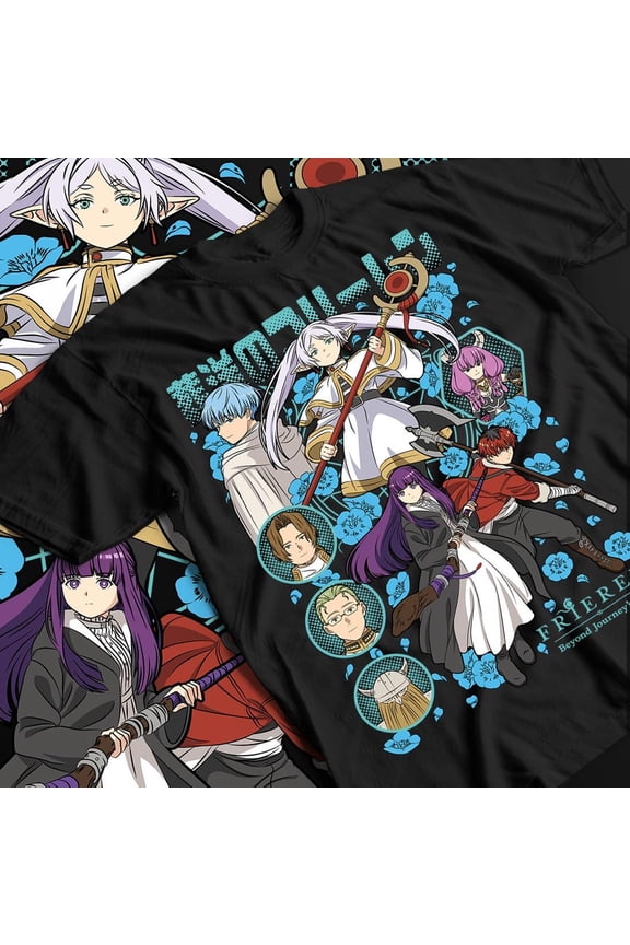 Frieren Beyond Journey's End Mage Party Streetwear Graphic Tee, Cotton Unisex Anime Style T-Shirt