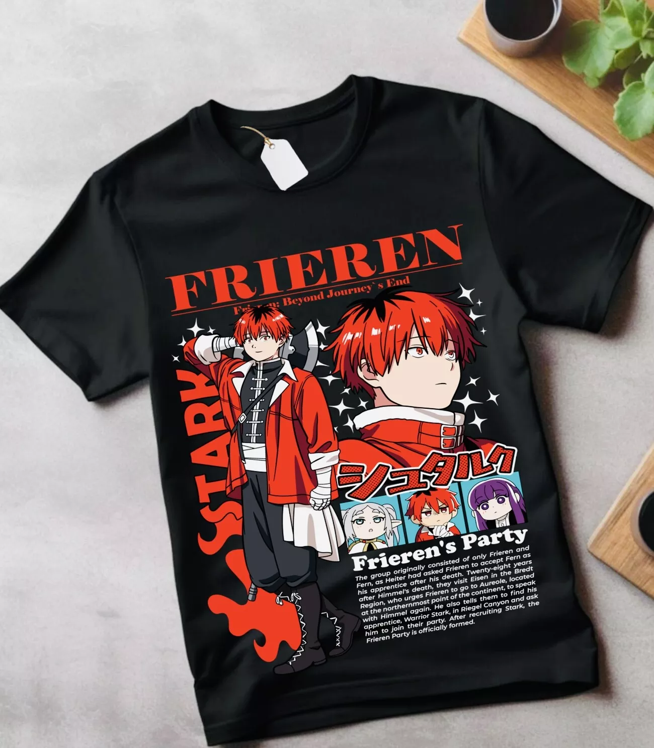 Elbenwald Anime T-Shirt per Fan di Frieren con Motivo Maga elfica per Uomo Donna Unisex Cotone Nero - M