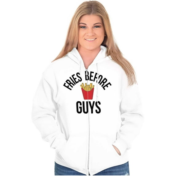 Fries Before Guys Girl Squad Food BFF Womens Plus Size Graphic Zipper Hoodie Brisco Brands 4X
