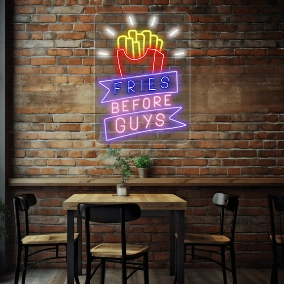 Fries Before Guys-Multicolor Neon Sign (Blue-Orange, 35"(W)x48.5"(H))