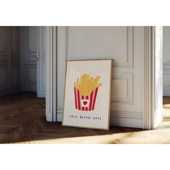 Fries Before Guys Retro Kitchen Quote Wall Art, Unframed Canvas Size 16x24