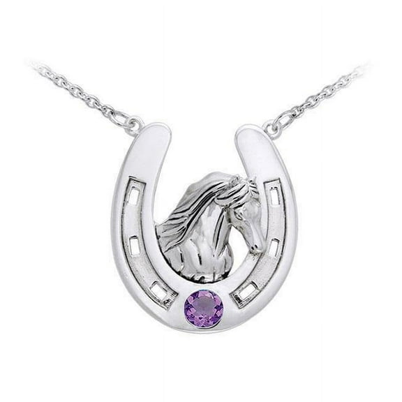 Friesian Horse Horseshoe 925 Sterling Silver Necklace Fine Jewelry Choice of Gem
