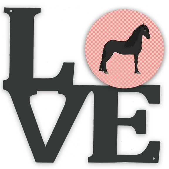 Friesian Horse Pink Check Metal Wall Artwork LOVE